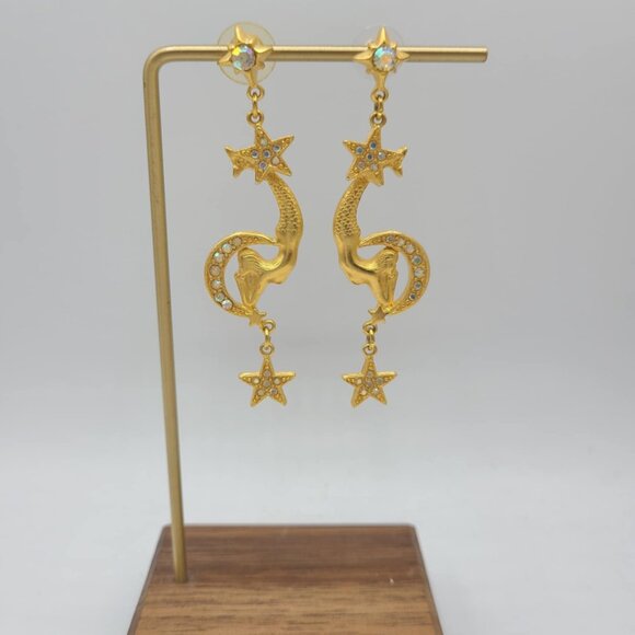 Kirks Folly Vintage Gold Tone Moon and Start Mermaid Earrings NWOT! - Picture 2 of 16